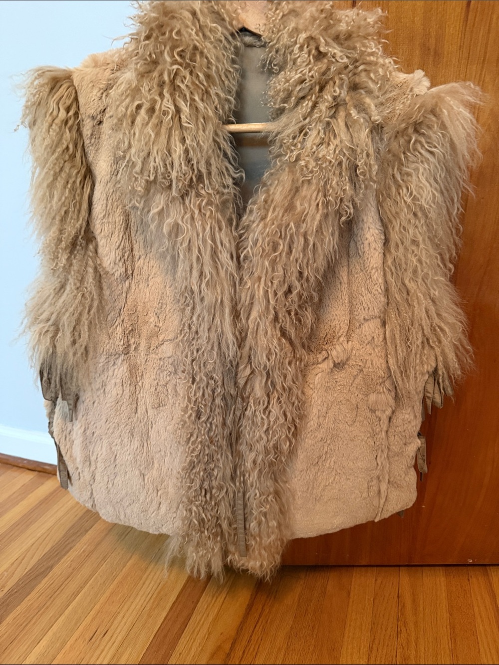 Beige vintage alpaca fur vest